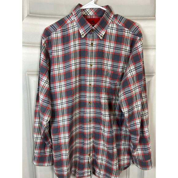 Southern Proper flannel plaid button down L grey, red and white - Picture 1 of 4